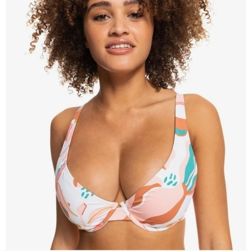 New Roxy Beach Classics Underwired D-Cup Bikini Top Bright White Paradiso sz L - Picture 1 of 7
